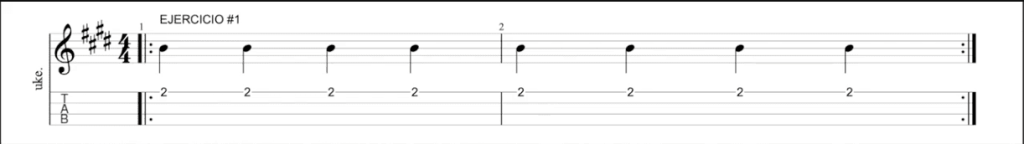 acorde E en el ukelele